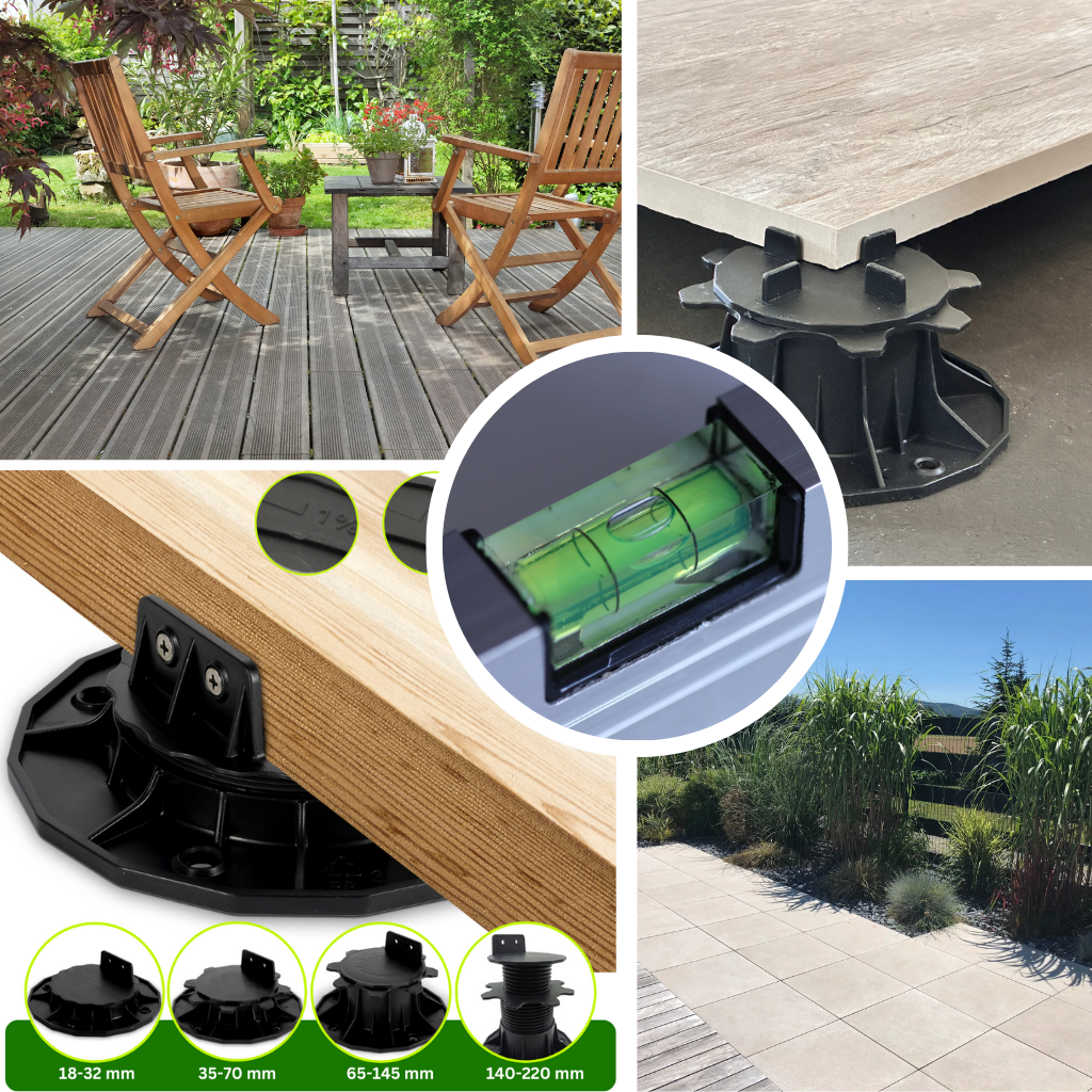 Einsatz von Stelzlagern für Unterkonstruktion und Plattenlagern für Terrassenfliesen
