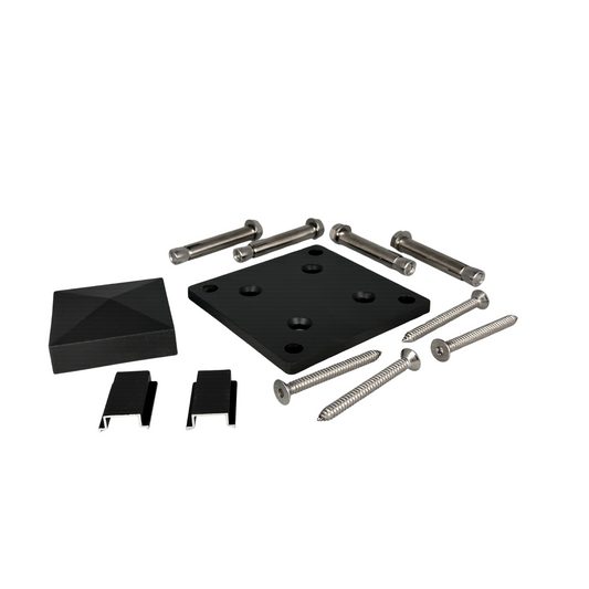 Montageset - Komplettset für Aluminium Zaunpfosten inklusive Schrauben, Kappe und Abstandshalter