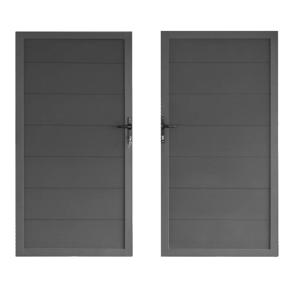 WPC Gartentor Avento XL Aluminiumrahmen mit Drücker und Schloss Komplettset Anthrazit, Braun, Grau