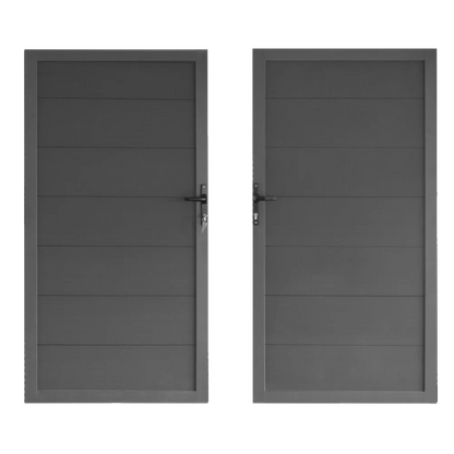 WPC Gartentor Avento XL Aluminiumrahmen mit Drücker und Schloss Komplettset Anthrazit, Braun, Grau