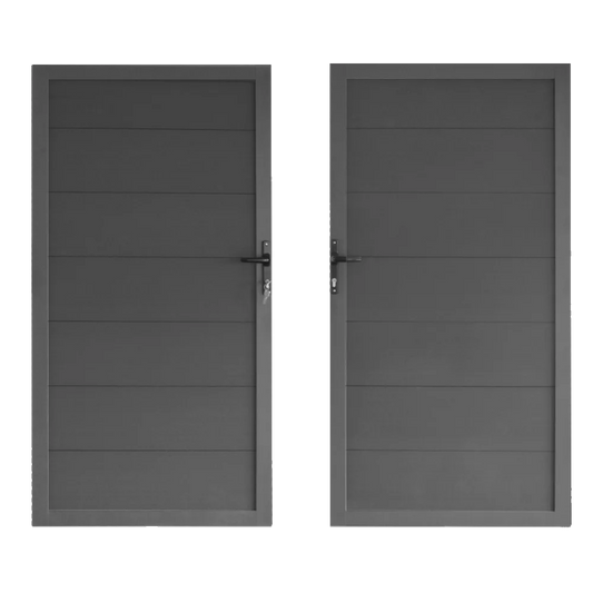 WPC Gartentor Avento XL Aluminiumrahmen mit Drücker und Schloss Komplettset Anthrazit, Braun, Grau